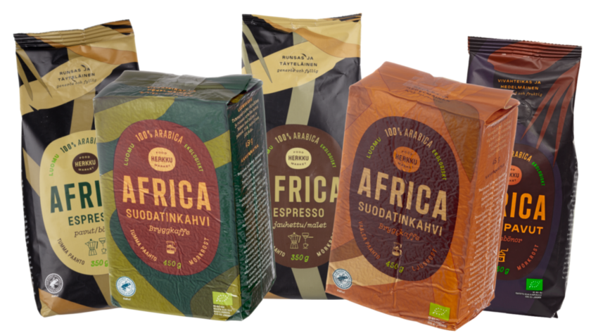 Viisi erilaista pussia Herkku Africa-kahveja